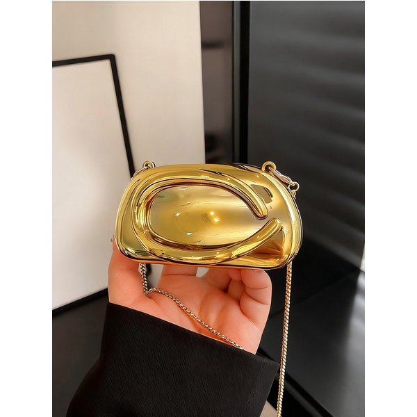 Mini Version Fashion Gold Metal Closure Box-Shaped Clutch Women's Evening Wedding Party Chain Crossbody Shoulder Bag-image