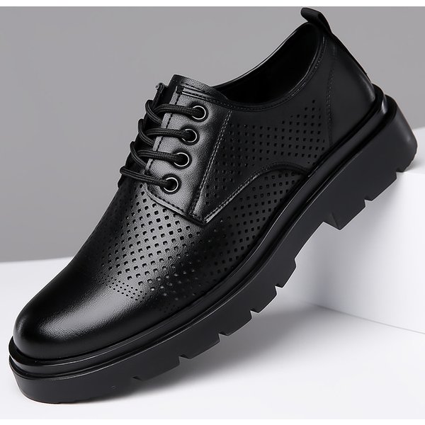 Summer Men S Casual Breathable Thick Soled Non Slip Workwear Leather Shoes Hollowed Out Sandals-image