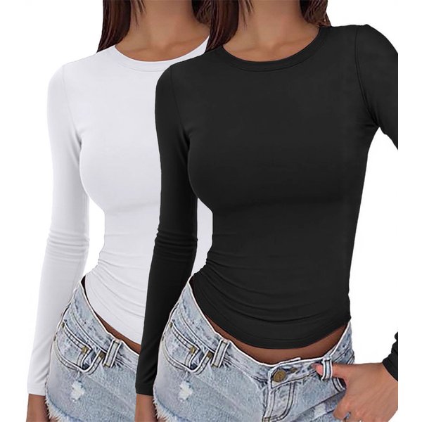 European American Women's Slim Fit Pullover Base Layer Top Fashion round Neck High End Sexy Base Layer Clothing