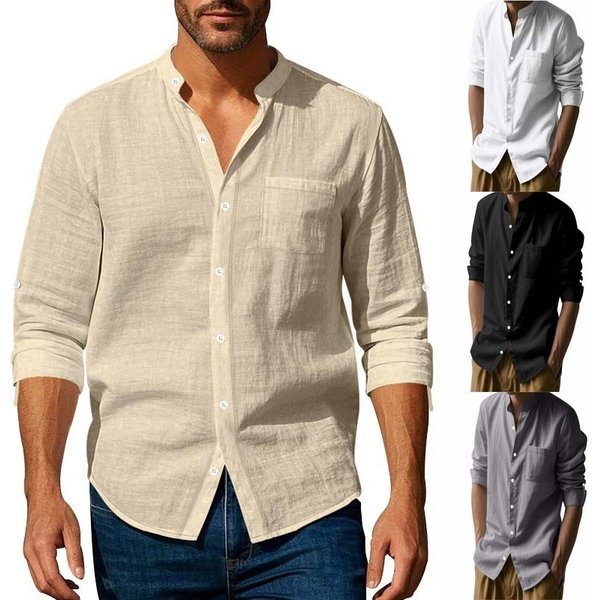 Pulse Pulse 2025 Cross-Border Spring And Autumn Long Sleeve Stand Collar Breathable Casual Men's New Chinese Style Pocket
