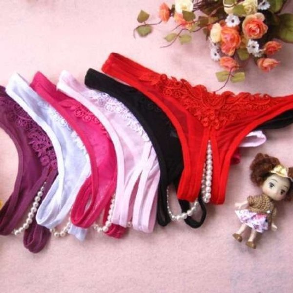 Women's Intimates Sexy Underwear Manufacturers Wholesale Women's T Pants Thong Sexy Temptation Pearl Open Crotch Mesh Panties-image