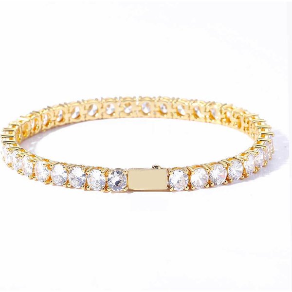 Men's Jewelry Spring Buckle Single Row Diamond Tennis Chain Zircon Bracelet Trendy Brand Hip Hop Men's Bracelet Accessories-image