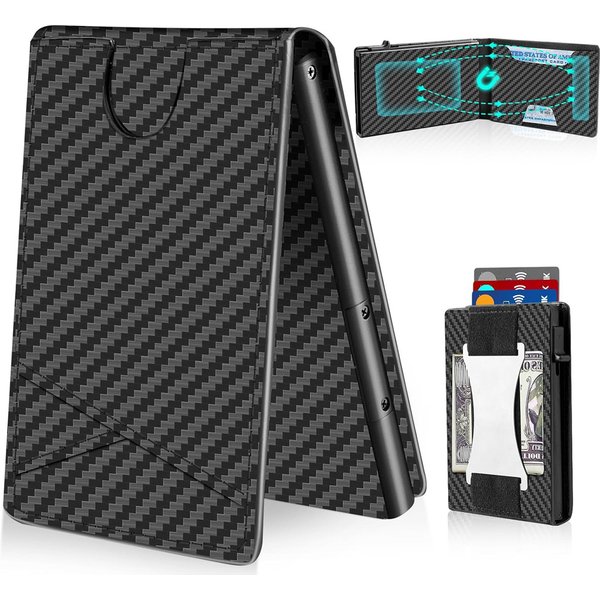 Men's Bags Carbon Fiber Flip Cover Rfid Card Holder Anti Theft Brush Dollar Clip Side Push Automatic Pop Up Card Box Wallet