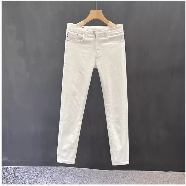 Men's Clothing White Trousers Stylish And Versatile Slim Fit White Jeans Straight Leg Casual Denim Pants With Stretch Comfortable For Daily Wear