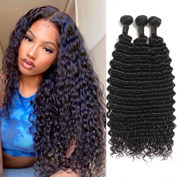 12A Deep Wave Curly Human Hair Bundles Brazilian Hair Weave Remy Human Hair Bundles 32 Inch Bundles Hair Extensions For Women-image