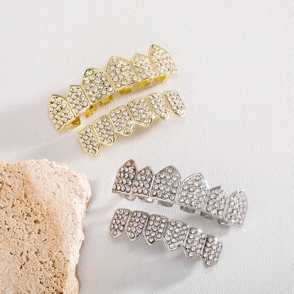 Men And Women's Jewelry Hip Hop Gold Plated Grillz With Cz Stones - Geometric Design, Sizes 7-11, Perfect For Parties, Weddings & Gifts-image