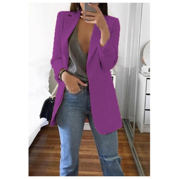 Spring And Autumn Women's Clothing Long-Sleeved Solid Color Pocket Cardigan Small Blazer-image