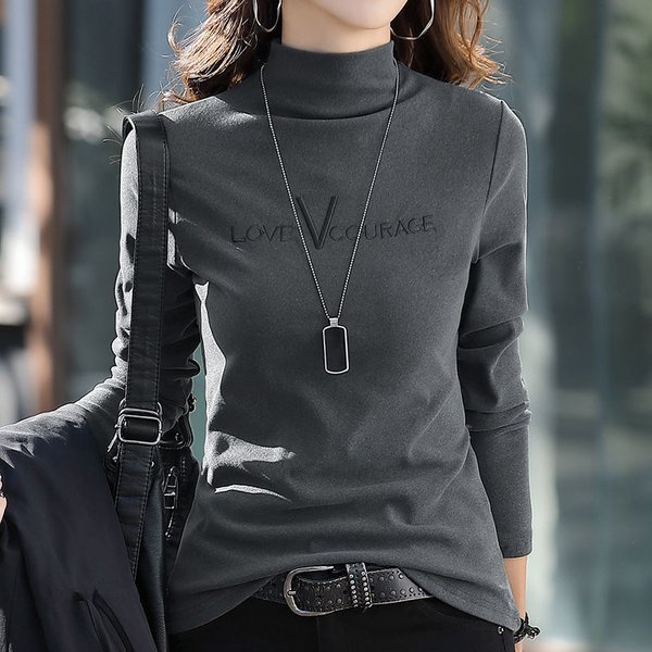 Women's Double-Sided Velvet Warm Base Shirt Slim Letter Long Sleeve-image