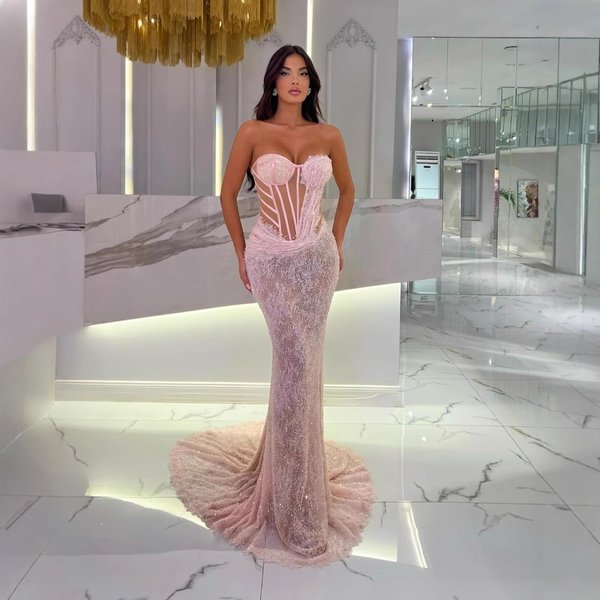 Elegant Mermaid Tail Sequin Evening Dress - Strapless High Waist Bodycon Long Gown For Parties & Bridesmaids-image