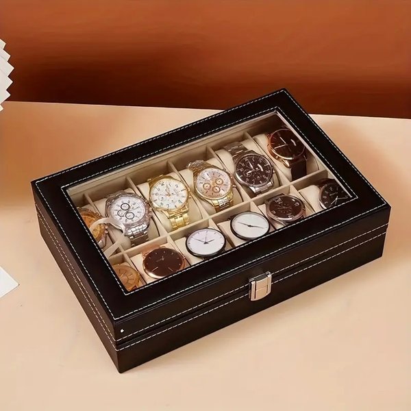 Leather Watch Box Display Suitable For Velvet Storage Box Transparent Window 12 Jewelry Packaging Box-image