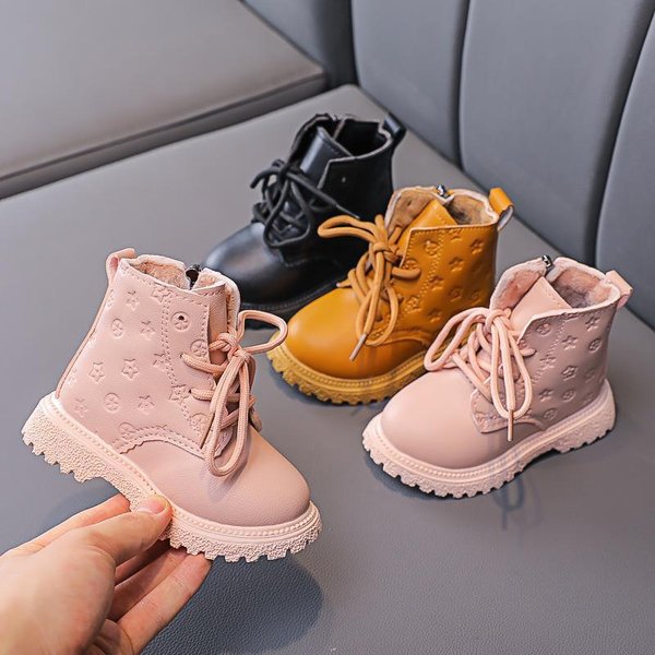 Kids Shoes children's warm Martin boots 2024 spring and autumn new boys British style plus velvet short boots little girls single boots