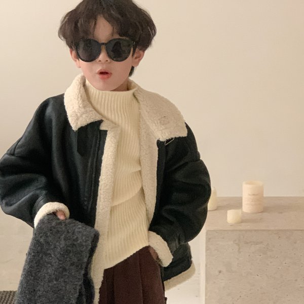 Children's Coat Winter Boy Korean Casual Fur Collar Leather Jacket Children's Extra Zipper Leather Jacket