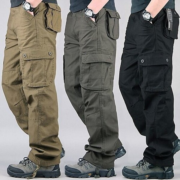 Men's American Retro Trendy Casual Pants Outdoor Workwear Loose Fit Durable Straight Leg Multi Pocket Versatile Long Trousers