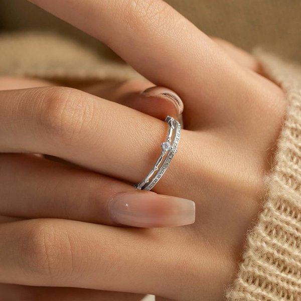S925 Sterling Silver Ring For Women, High End Personality, Double Layer Niche Design, 14K Gold Plated Diamond Ring