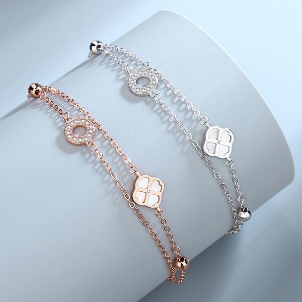 Women's Jewelry Four Leaf Clover Double Layer Bracelet, High End Jewelry, Fashionable And Versatile, Niche Design, Ins Style, Valentine's Day Gift-image