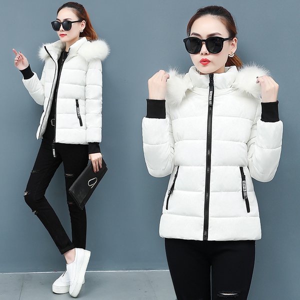Women's Winter Jacket With Detachable Faux Fur Collar, Slim Fit Short Padded Coat, Thickened Warm Quilted Outerwear Petite Casual Office Style
