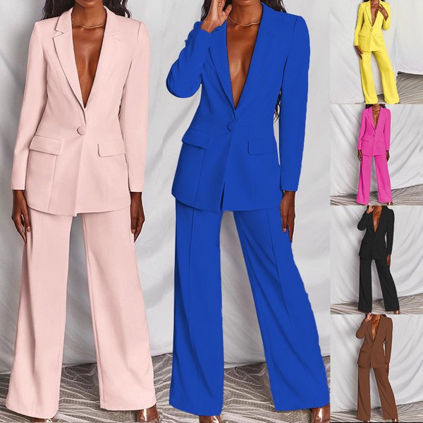 Women's Clothing Professional Suit Set Solid Color Spring And Autumn Slim Suit Two Piece Suit-image