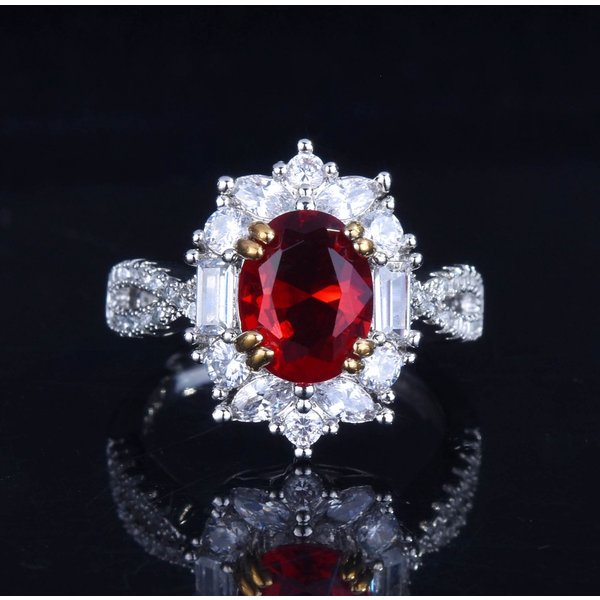 New Luxury 3 Carat Artificial Ruby Rings Simple Open Ring Jewelry Female Size Adjustable