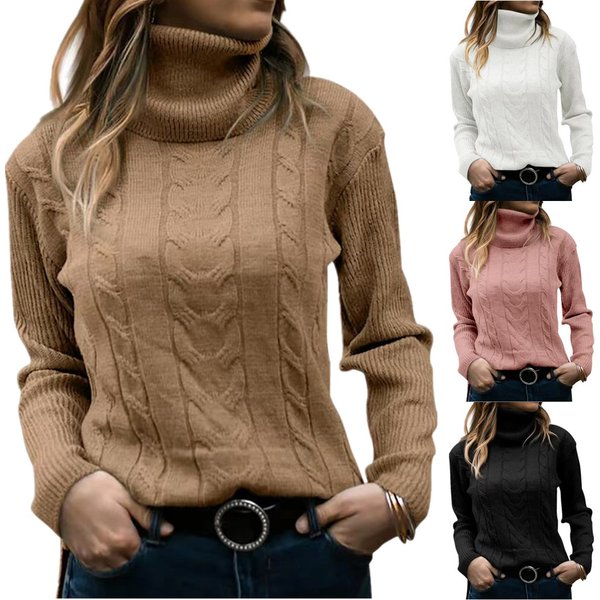 Women's Clothing autumn and winter new solid color turtleneck sweater retro long sleeved sweater women's clothing