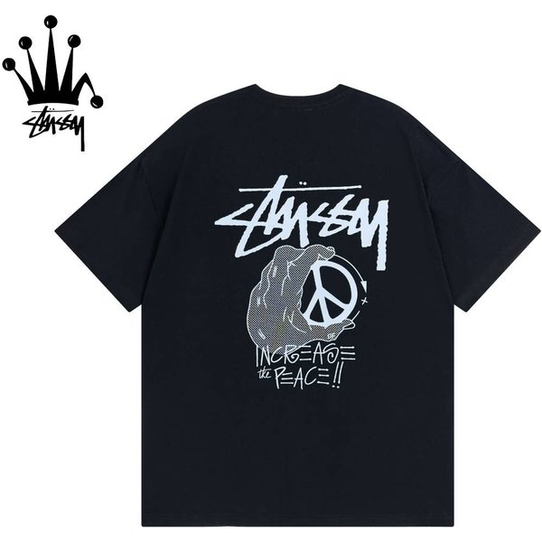 Stussy Anti War Logo And Peace Themed Printed Casual Loose Cotton Short Sleeved T-Shirt-image