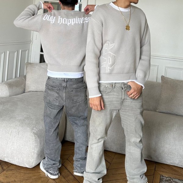 Men's Fashion Knit Sweater, Trendy Crewneck Pullover With Intricate Embroidery, Casual Streetwear Top For Autumn Winter