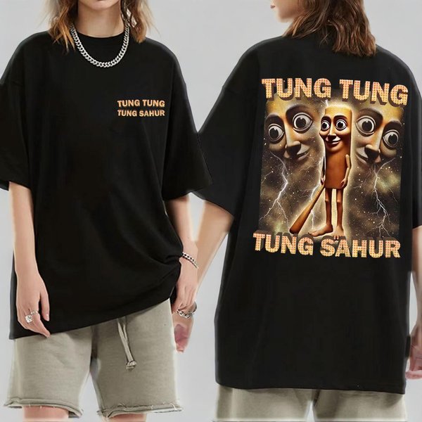 Funny Baseball Bat Meme T-Shirt – Tung Tung Tung Sahur Graphic Print | Soft Cotton Tee | Streetwear Humor | S-XXXL-image