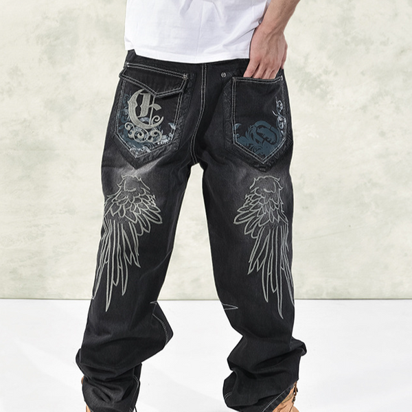Men's Clothing Embroidery Large Size Foreign Trade Loose Plus Fat Plus Hip Hop Trend Fat Guy Skateboard Pants-image