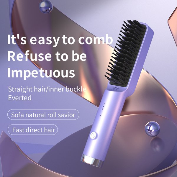 Mini Hair Straightener Brush - Negative Ion Detangling Comb For Quick Styling
