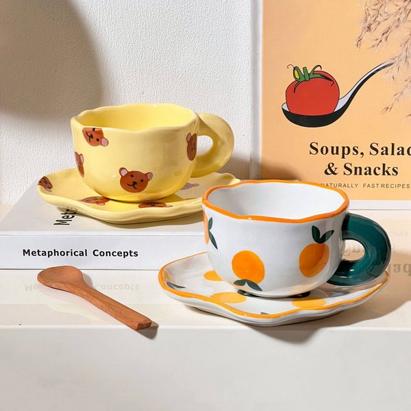 Creative ceramic hand-pinch coffee hand-painted cup and saucer set