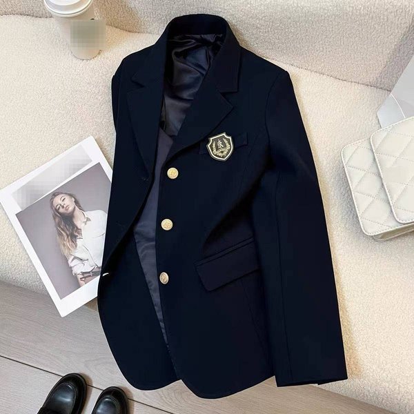 Blazer éLéGant Bleu Marine Pour Femme - Veste Slim DéContractéE Avec Revers CrantéS Et Boutons-image