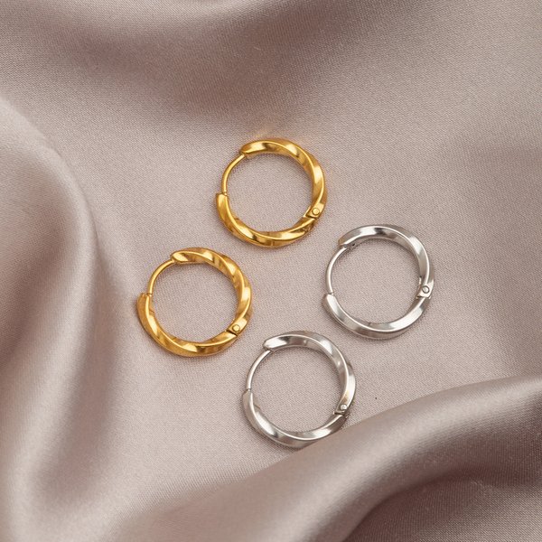 MöBius Earrings Titanium Steel French Style Square Wire Plain Hoop Fashionable Men's Light Luxury Versatile Hoop Earrings-image