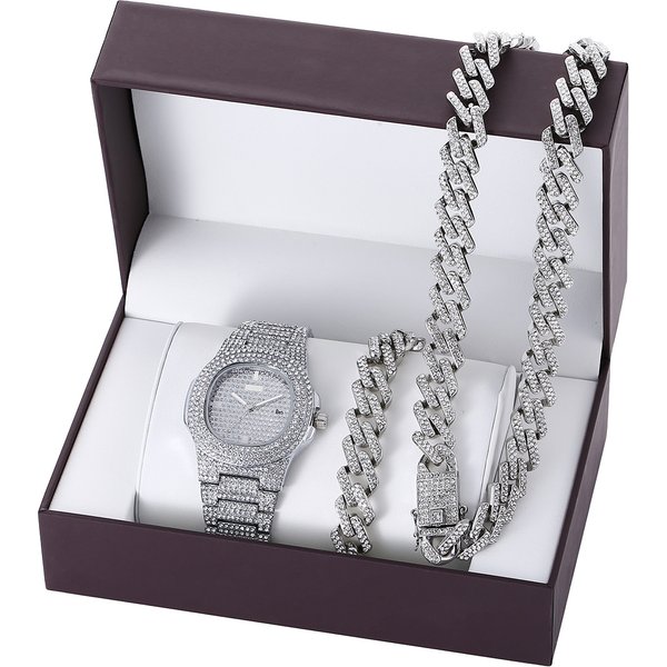 Gypsophila Watch Full Diamond Diamond Steel Belt Quartz Watch + Watch Bracelet Set Wrist Watch Set-image