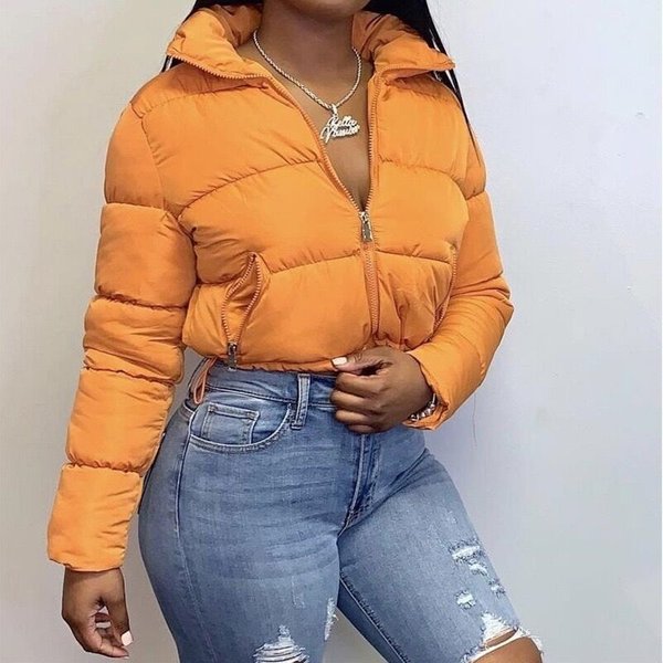 Women's Clothing Solid Color Cotton Clothing Long Sleeved Cardigan Stand Collar Warm Bread Clothing