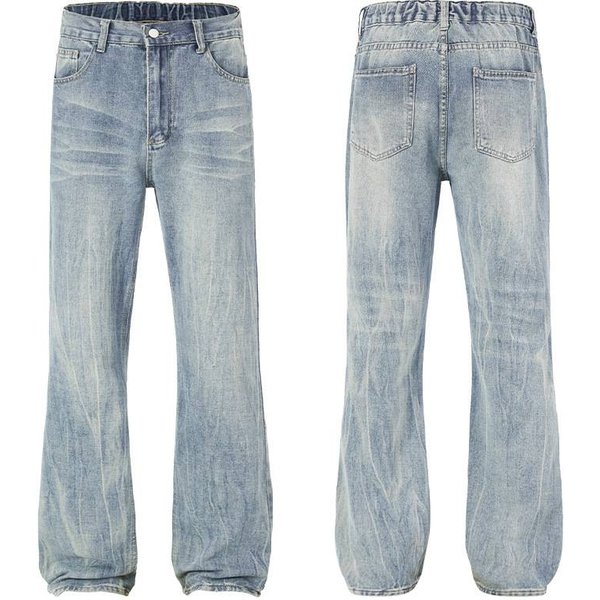 Men's Clothing Washed Jeans Retro Flared Straight Pants-image