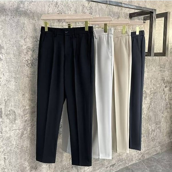 Men's Slim Fit Straight Dress Pants - Wrinkle-Free, Lightweight & Comfortable, Stretch Polyester, Classic Black & Charcoal Grey-image