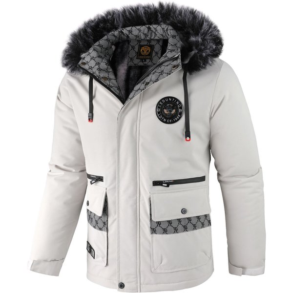 Men's Clothing Winter Fleece-Lined Hooded Jacket With Detachable Fur Collar - Warm Thickened Casual Coat For Cold Weather (Black/White, Sizes M-5XL)