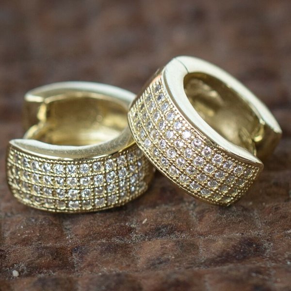 Cao Shi New Cross-Border Men's Hoop Trendy Hip-Hop Four-Row Zircon Matte Fashionable OL Couple Earrings