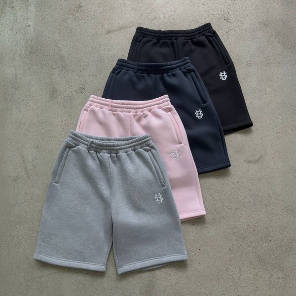 Trendy Suvene Embroidered Label Elastic Casual Shorts For Men And Women Summer Street Loose Fit Black Gray Cotton Mid Waist-image
