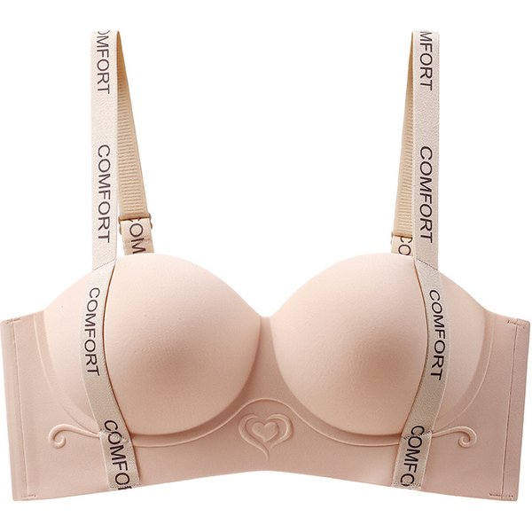 Women's Intimates Letter Strap Half Cup Bra Small Chest Gathered To Show Big Seamless No Steel Ring Bra-image