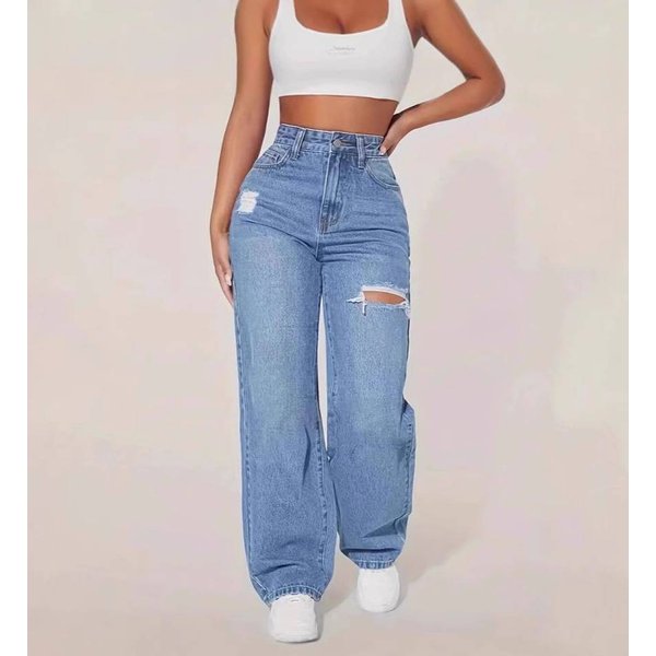 Women's Clothing Washed Hole Denim Trousers