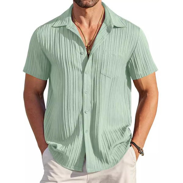 Men's Clothing 2024 Summer Lapel Solid Color Short Sleeve Button Shirt Men's Shirt Men's Clothing-image