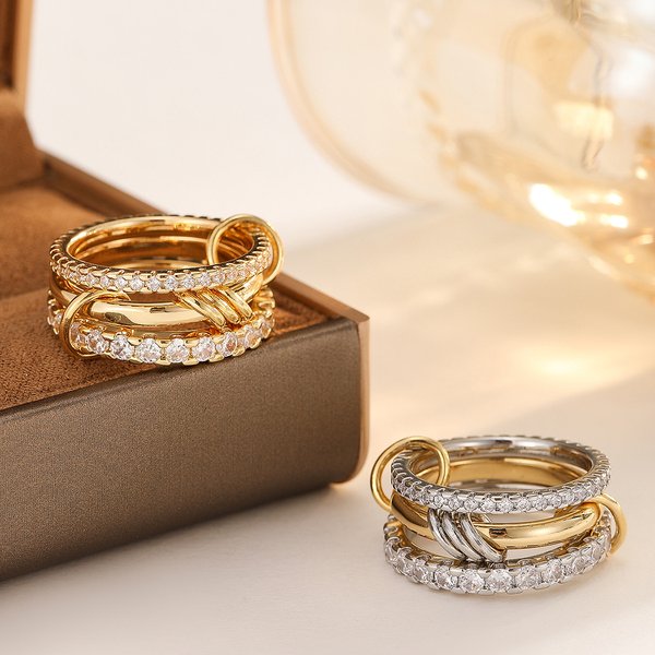 Women's Jewelry Copper Ring Interlocking Zircon Three Ring Ring Fashion Classic All Match