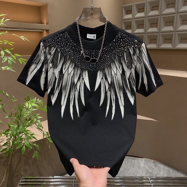 Trend Ins Angel Wings Printed Short Sleeve T-Shirt Men's Summer Thin Foreign Style Wings Casual Half Sleeve Shirt New-image