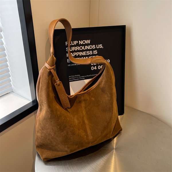 2024 New Large Capacity Handbag Shoulder Suede Niche Commuter Versatile Tote Bucket Bag For Women-image