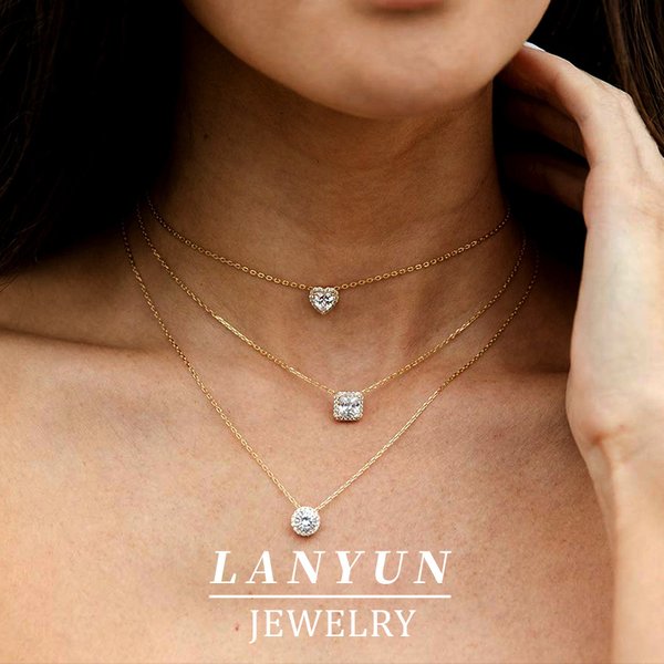 Geometric Zircon Necklace Simple And Versatile Niche Design Female Pendant Love Zircon Necklace-image