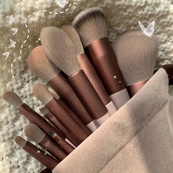Fluffy Makeup 13Pcs Brush Set Makeup Concealer Brush Blush Loose Powder Brush Eye Shadow Foundation Make U-image