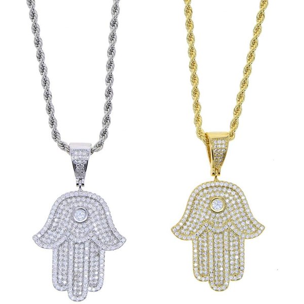 Hip Hop Hamsa Palm Pendant Popular Necklace Full Diamond Trendy Jewelry-image