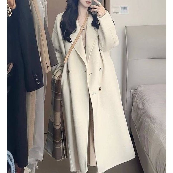 Elegant Women's Wool Coat Winter Long Sleeve Warm Fleece Lined Trench Jacket For Petite To Plus Size (Oatmeal, Black)