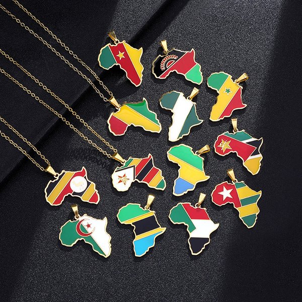 Hot Selling Stainless Steel Oil Drop Africa Map Cote D'ivoire Rwanda Egypt Uganda Necklace Jewelry-image