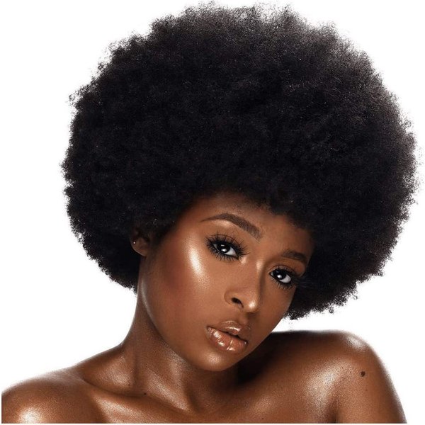 European American Style African Small Curly Short Wig Real Human Hair Voluminous Natural Black Afro Curly Mechanism